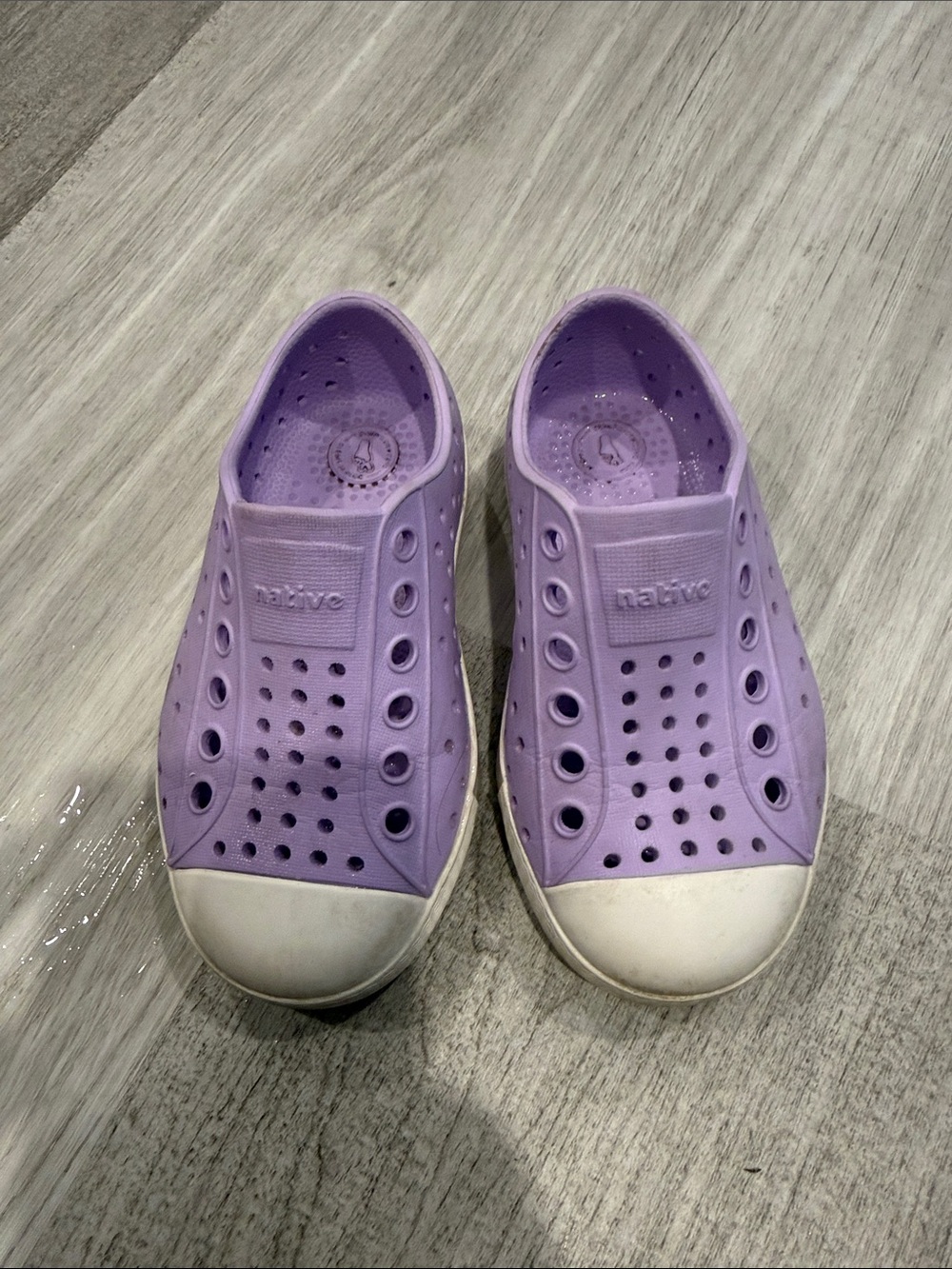 Native Kids Water Slip-On Shoes in Lavender with White Toe